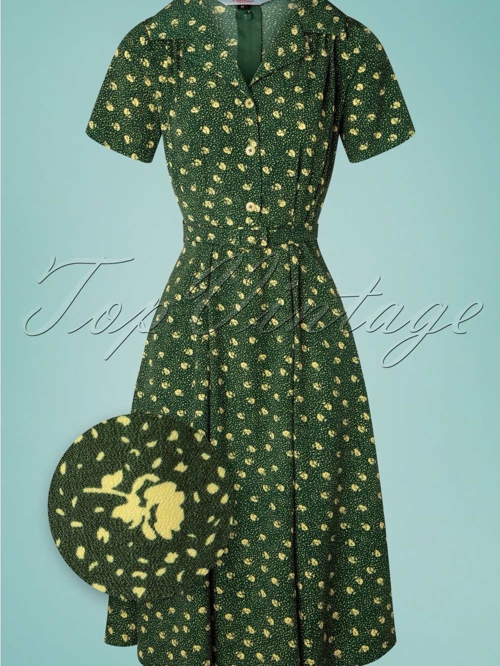 Banned size M Green Floral Midi Dress with Button-Front and Short Sleeves